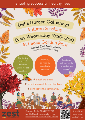 Zest's promotional flyer for Autumn 2024 Garden Gathering